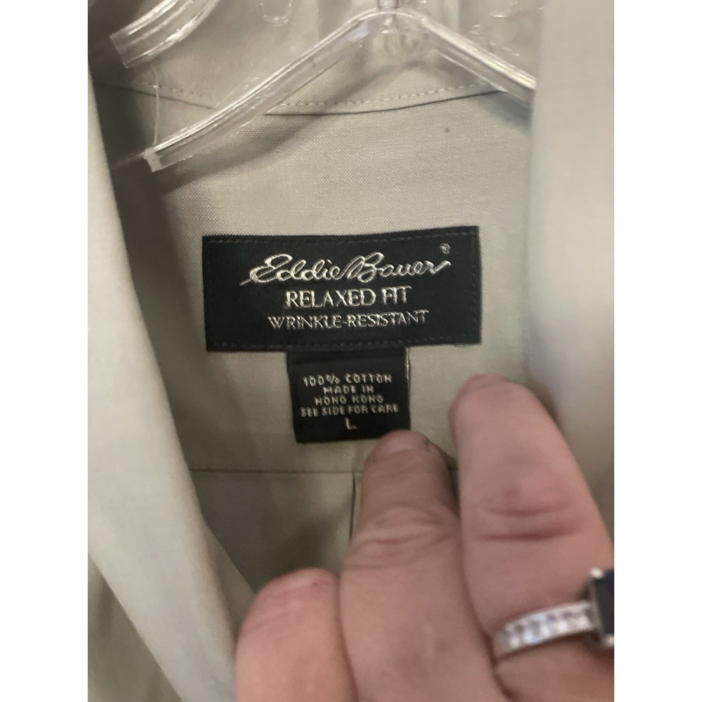 Eddie Bauer Relaxed Fit Wrinkle Resistant Tan Long Sleeve Button Large - Picture 3 of 4
